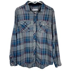 BKE Mens Flannel Pearl Snap Button Down Shirt Sz Large Grey Standard Fit